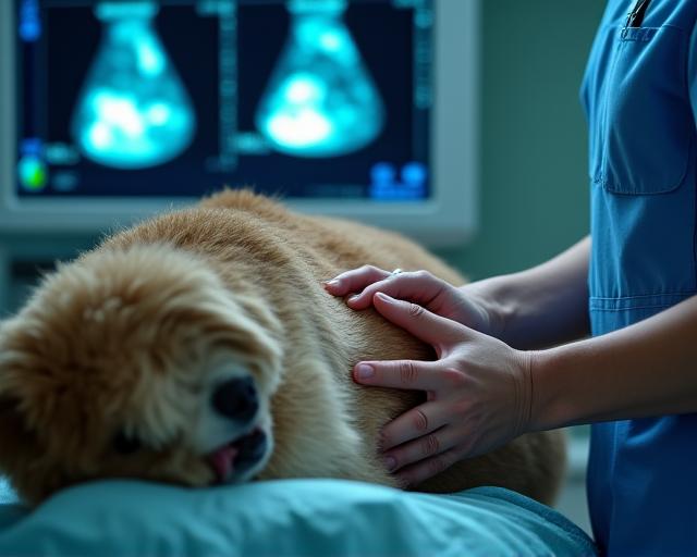 Veterinario esegue una ecografia su un cane per una diagnostica avanzata